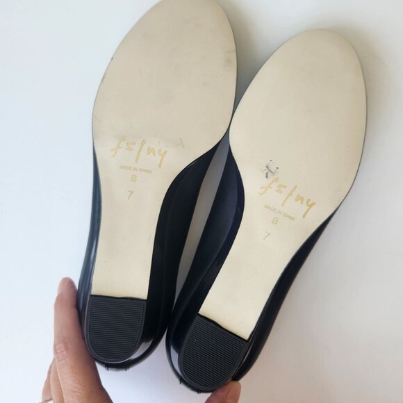 Fs/ny French Sole NY Navy Scalloped Leather Wedge Shoes Cute Ballet Casual - Picture 6 of 14